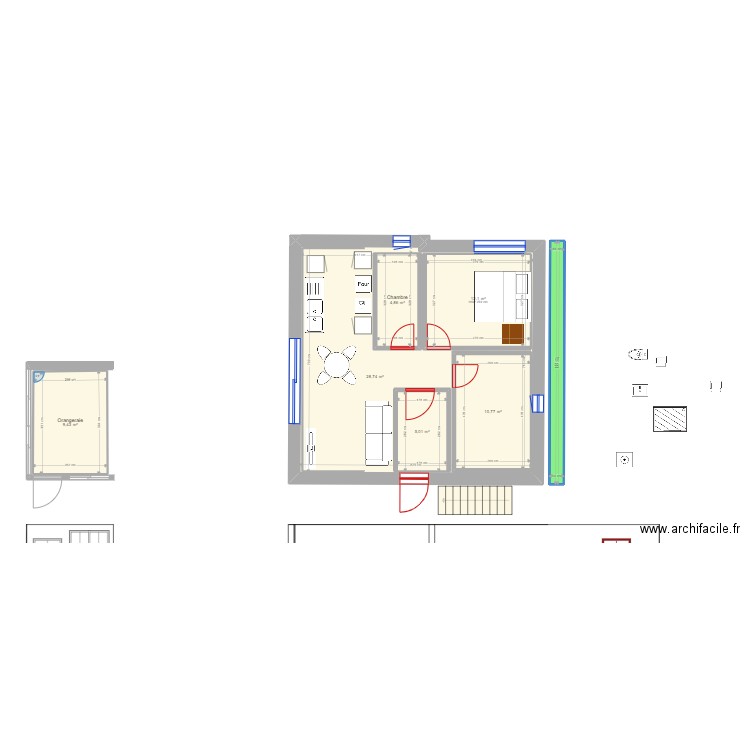 Garage projet simplifié étage 1 variante 2. Plan de 11 pièces et 191 m2