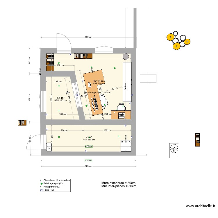 PLAN STUDIO DANS GARAGE V2 09-04 2022 . Plan de 3 pièces et 23 m2