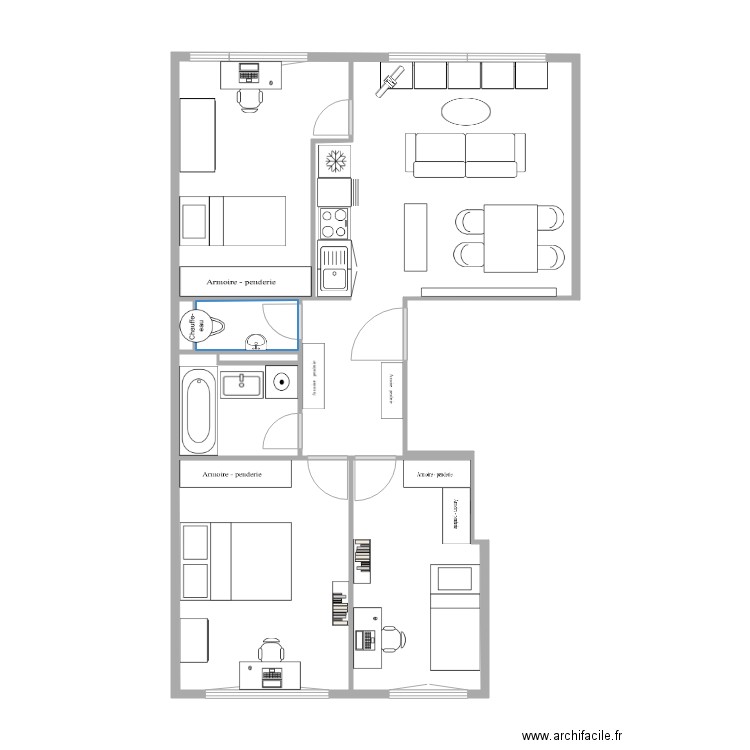 Aulnay Projet OVF 3 meublé. Plan de 6 pièces et 61 m2