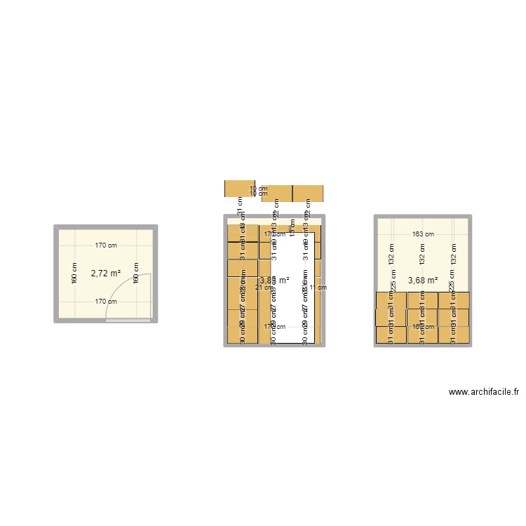 contamine-rose-calepinage. Plan de 3 pièces et 10 m2