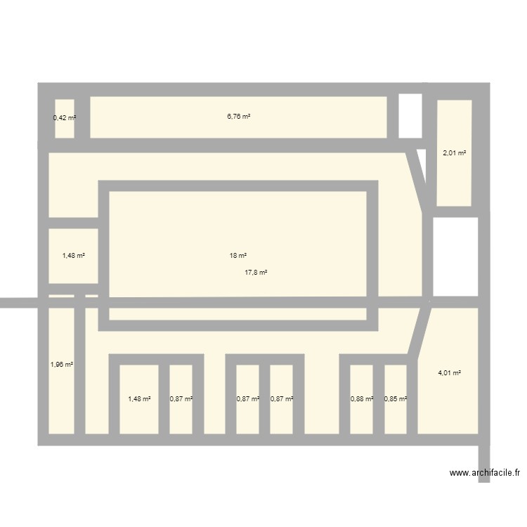 Patinoire. Plan de 14 pièces et 58 m2