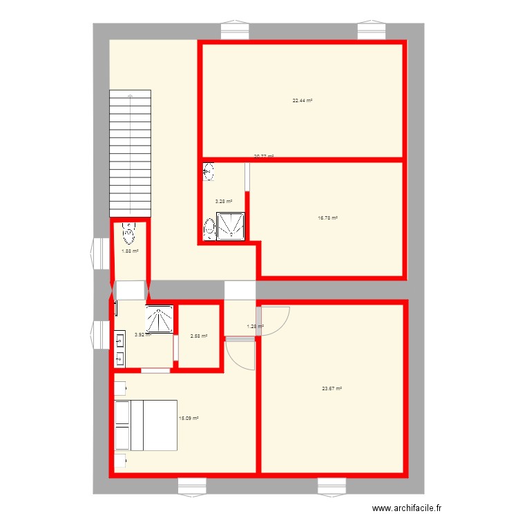 partie nuit avec murs bloqués et fenetres suite. Plan de 0 pièce et 0 m2