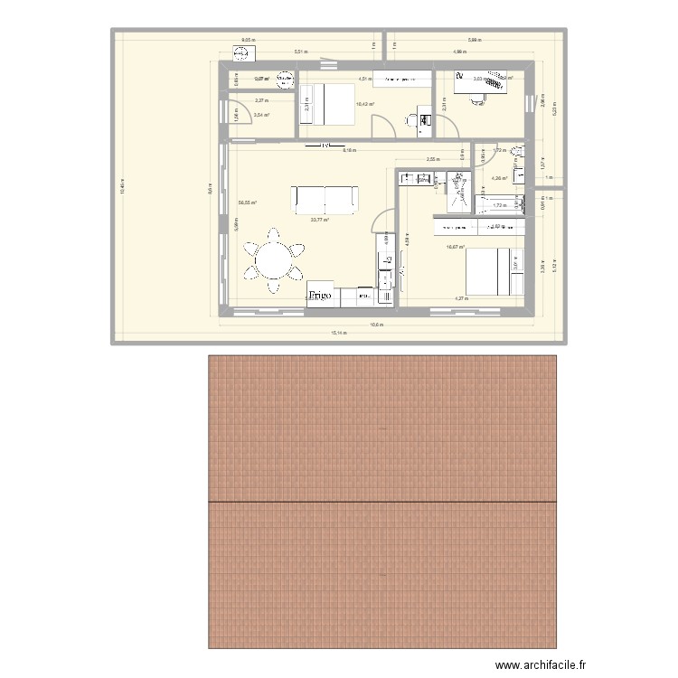 Maison Gablok 80m2. Plan de 9 pièces et 144 m2
