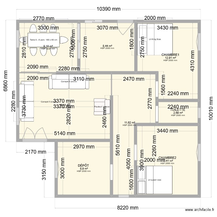 MAISON 123. Plan de 8 pièces et 86 m2