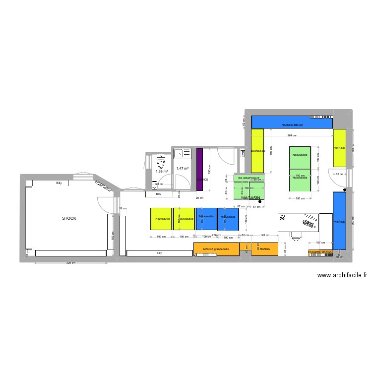 LIBRAIRIE PP. Plan de 8 pièces et 62 m2