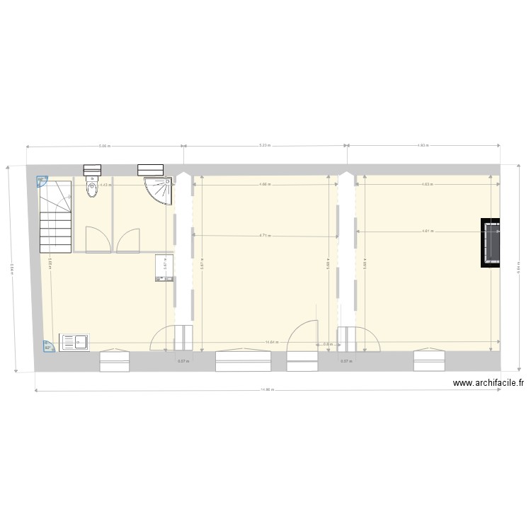 PJ RDCF. Plan de 1 pièce et 77 m2