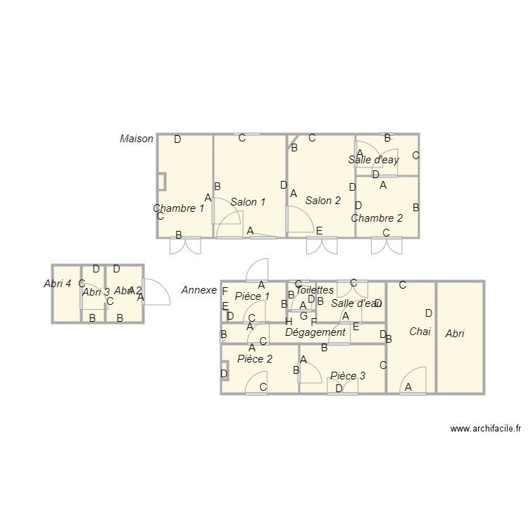 Croquis DARRIET 2. Plan de 19 pièces et 30 m2