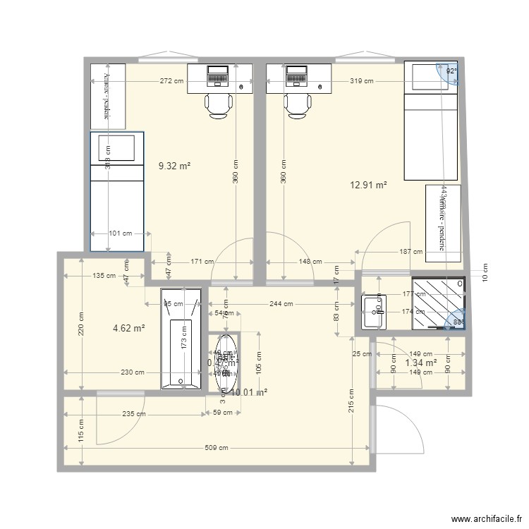 studio chambre apres travaux. Plan de 0 pièce et 0 m2