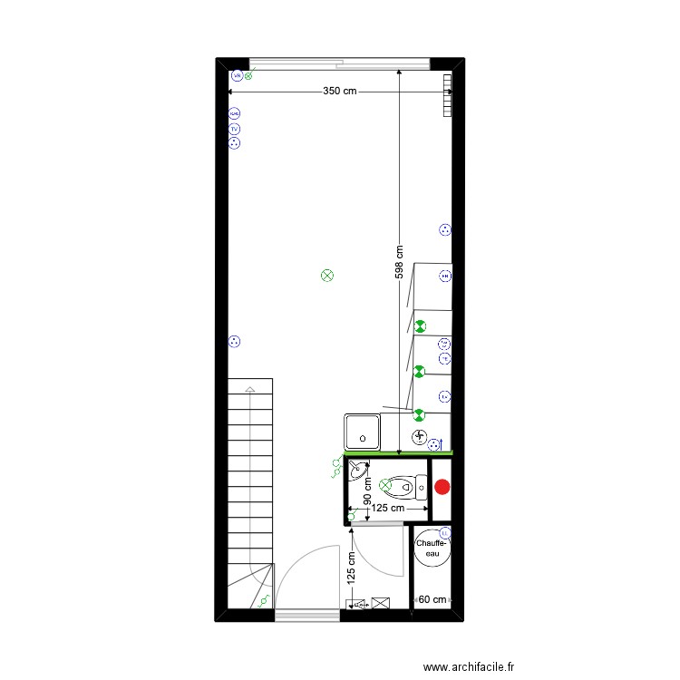 bartin rdc projeté. Plan de 1 pièce et 29 m2