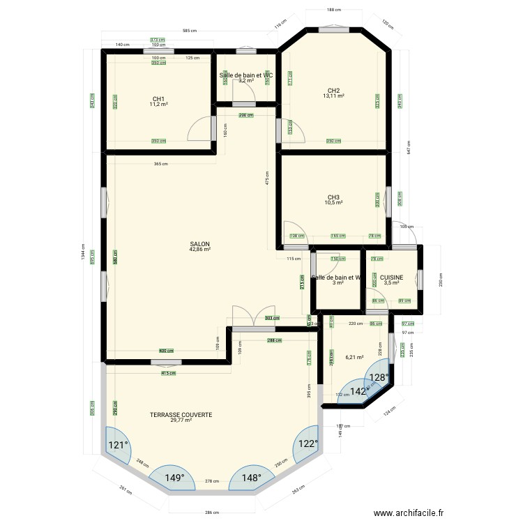 PROJET D'UNE VILLA .1. Plan de 9 pièces et 123 m2