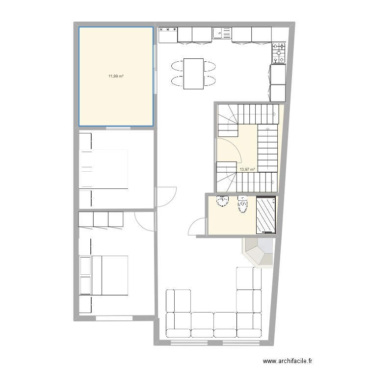 tizguit. Plan de 2 pièces et 26 m2