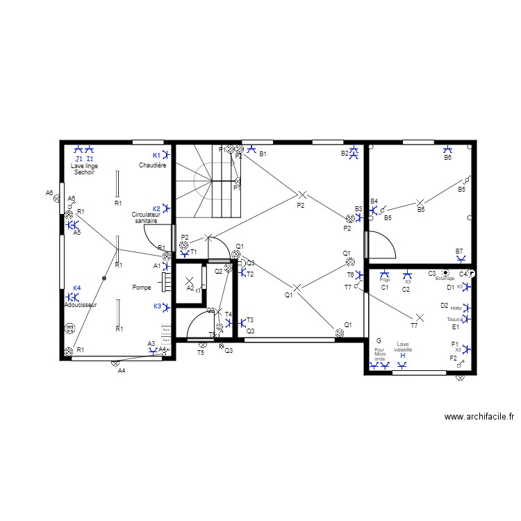 Electricité Rez de chaussée Floreffe. Plan de 6 pièces et 39 m2