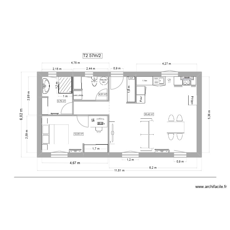 T2 long non cot&eacute;. Plan de 0 pièce et 0 m2