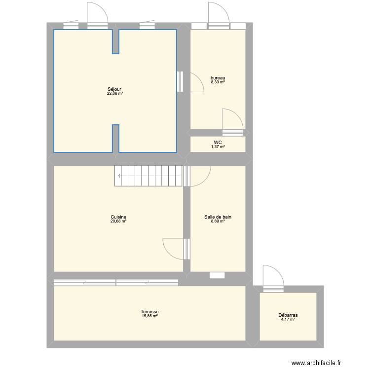 REZ DE CHAUSSEE . Plan de 7 pièces et 81 m2