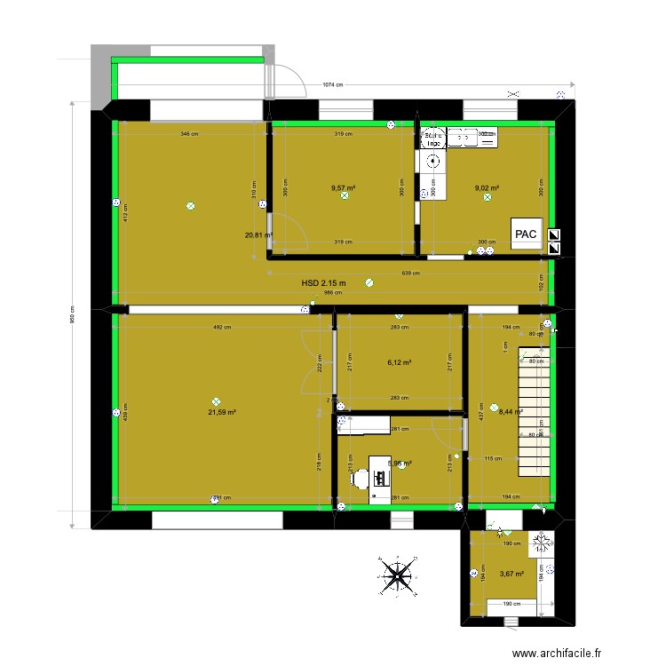 Sous Sol. Plan de 8 pièces et 85 m2