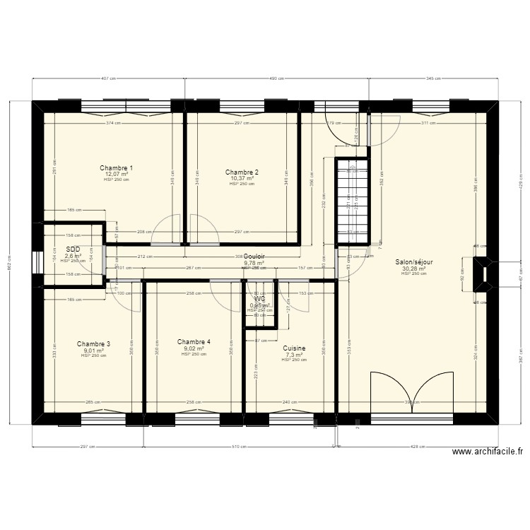 01 - KB - Existant. Plan de 13 pièces et 183 m2