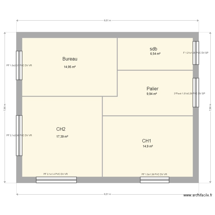 Celebrin étage. Plan de 5 pièces et 64 m2