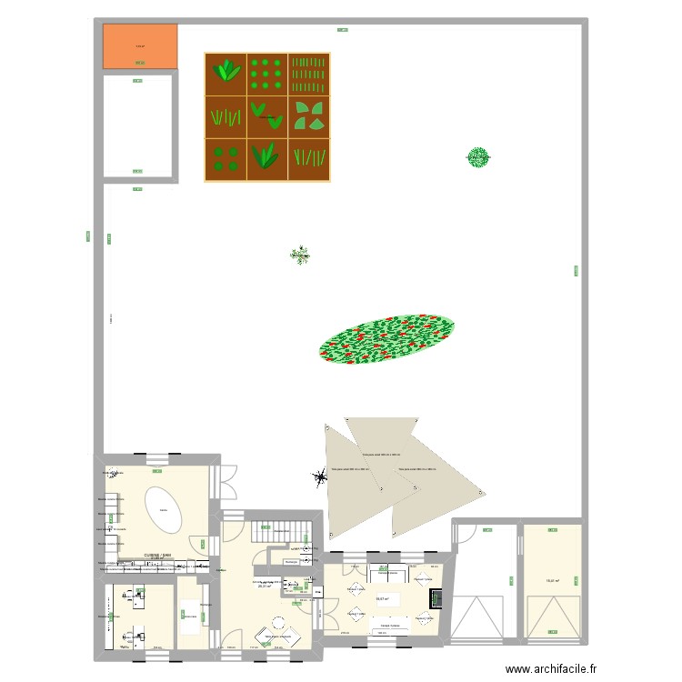 RDC Collonges cuisine Salon Jardin. Plan de 4 pièces et 102 m2