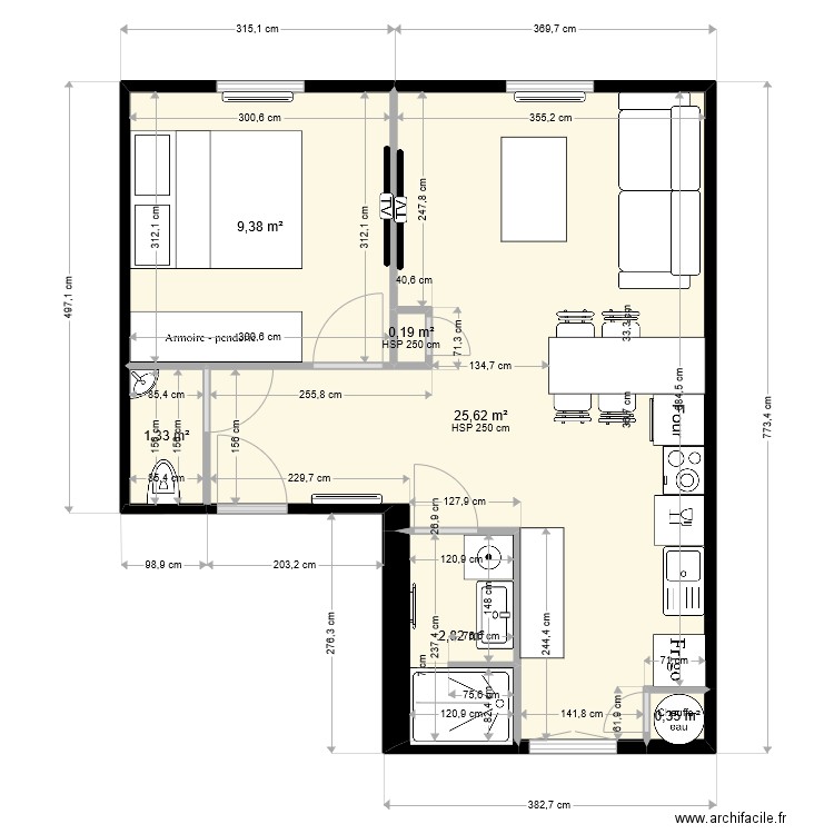 Villefranche . Plan de 6 pièces et 40 m2