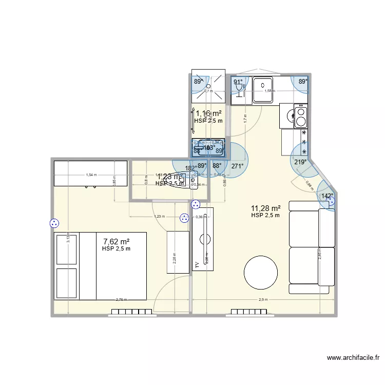 sdb cuisine wc separer. Plan de 