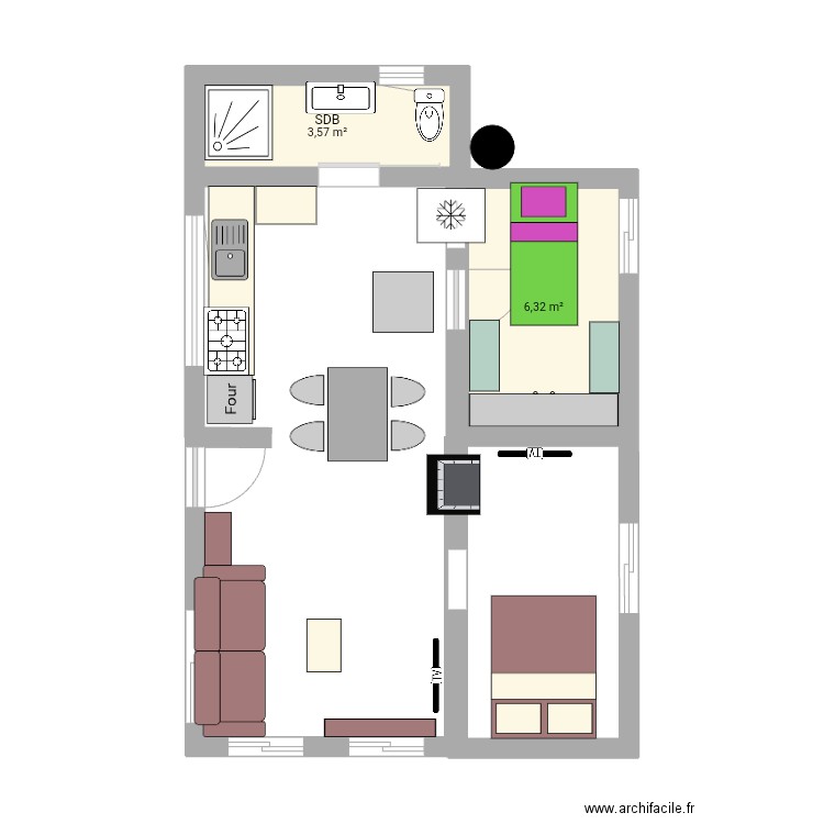 LE JAÏ. Plan de 2 pièces et 10 m2