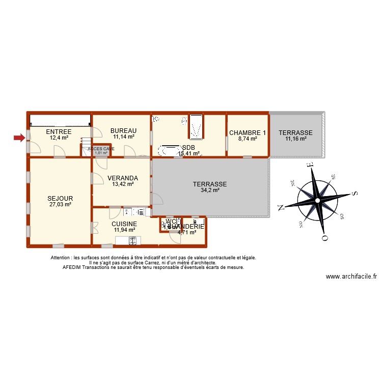 BI 10105 RDC. Plan de 14 pièces et 154 m2