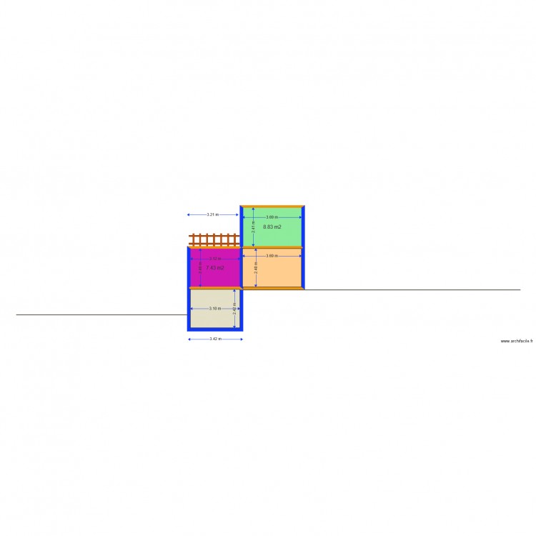 Vue de côté maison moyenne. Plan de 0 pièce et 0 m2