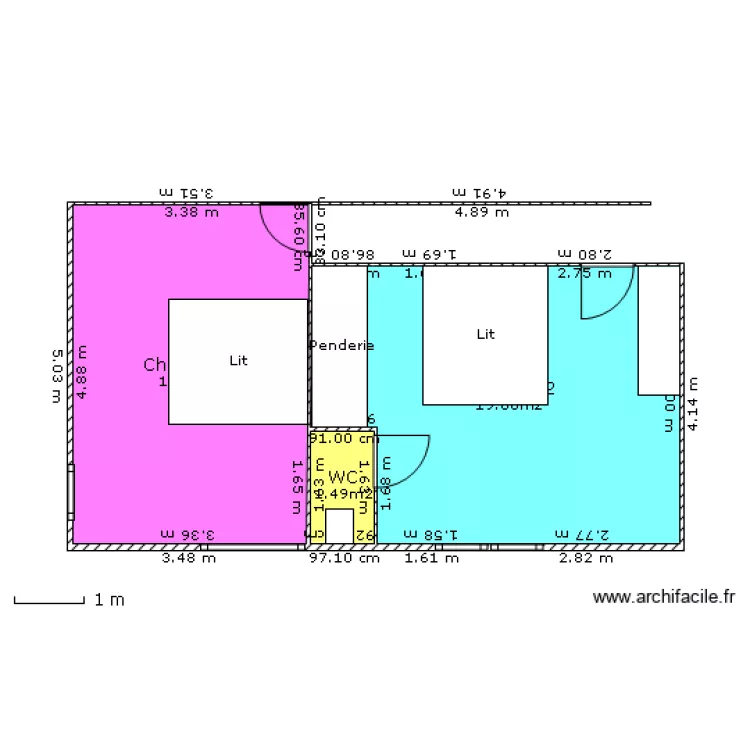 Chambre 2 et 3 modifi&eacute;. Plan de 