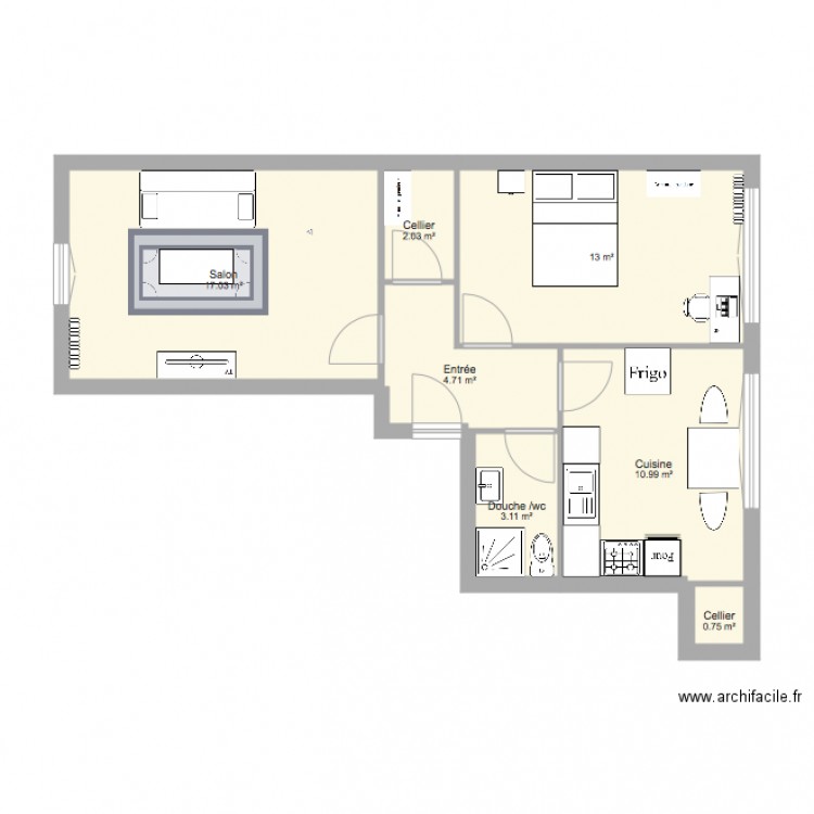 t2 env 51m2 meublé. Plan de 0 pièce et 0 m2