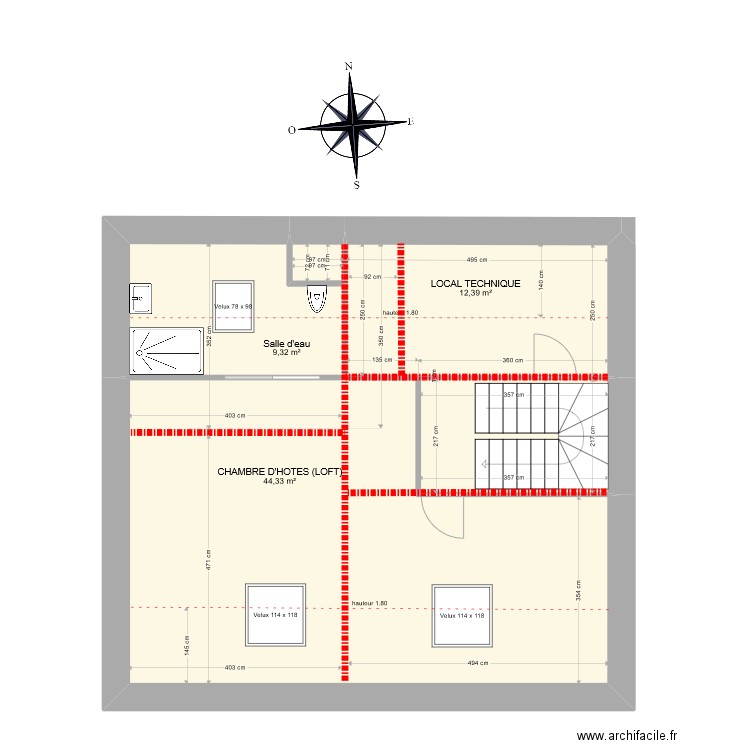 Combles - projet - 15/03/2022 avec matérialisation murs. Plan de 0 pièce et 0 m2