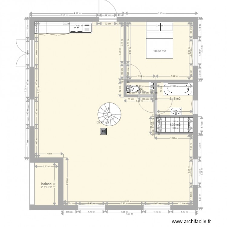 etage. Plan de 6 pièces et 74 m2