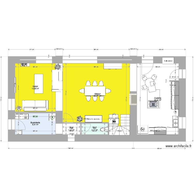 plan maison RDCa. Plan de 6 pièces et 79 m2