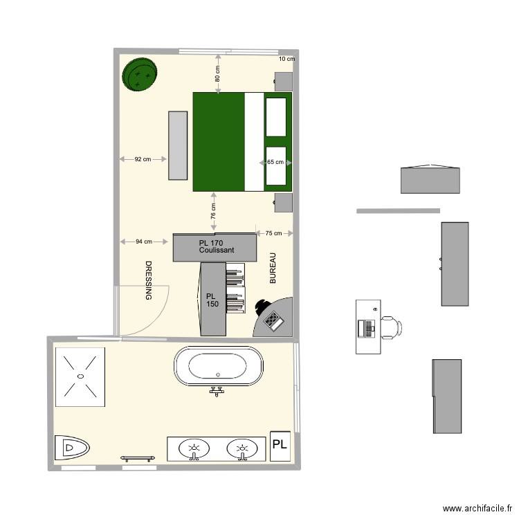 ARNOUL CHAMBRE 3.5. Plan de 1 pièce et 32 m2
