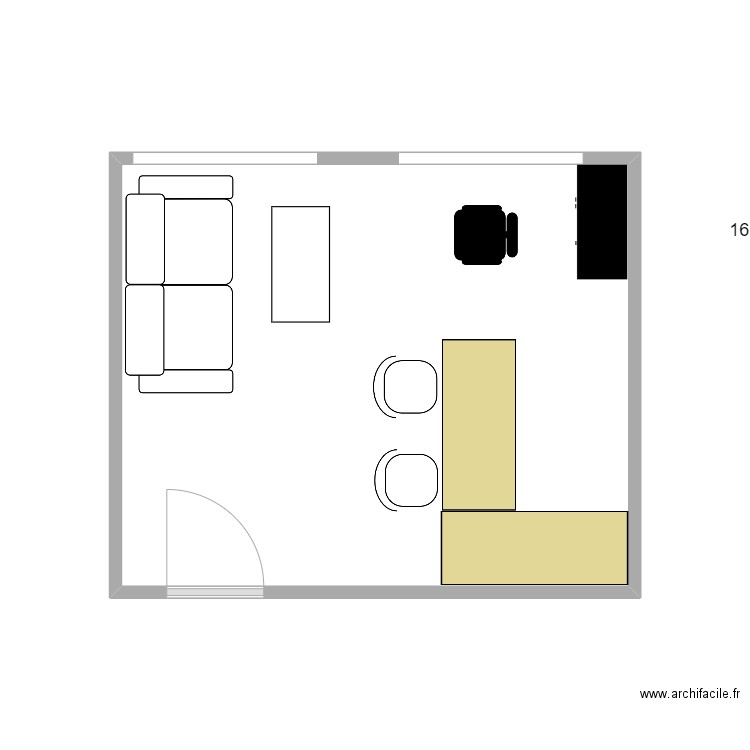 bureau. Plan de 1 pièce et 16 m2