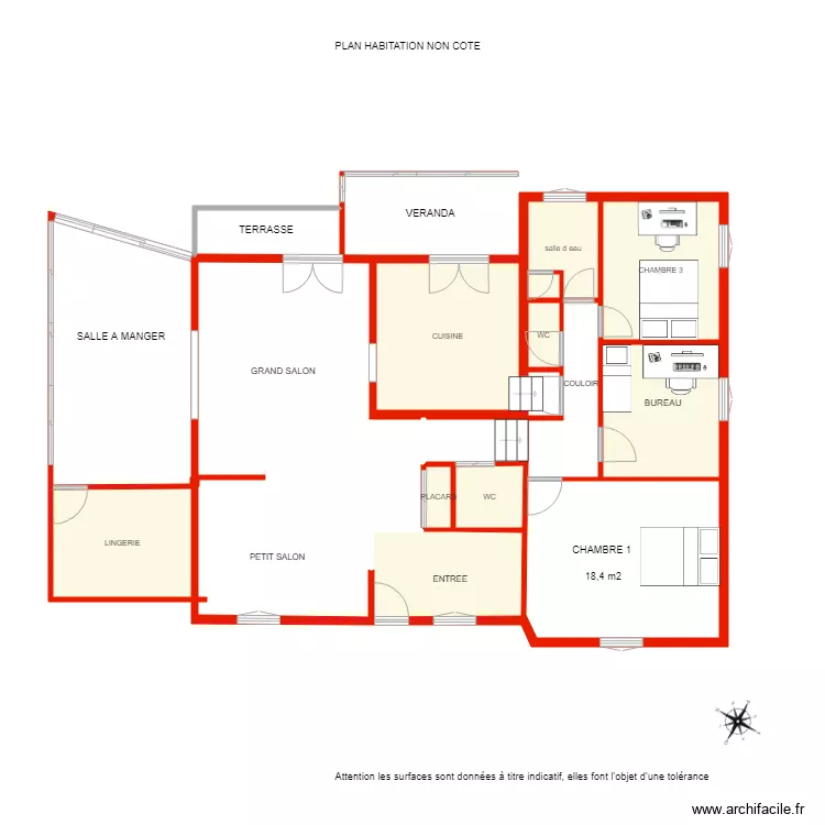 BI 1988 PLAN HABITATION NON COTE. Plan de 
