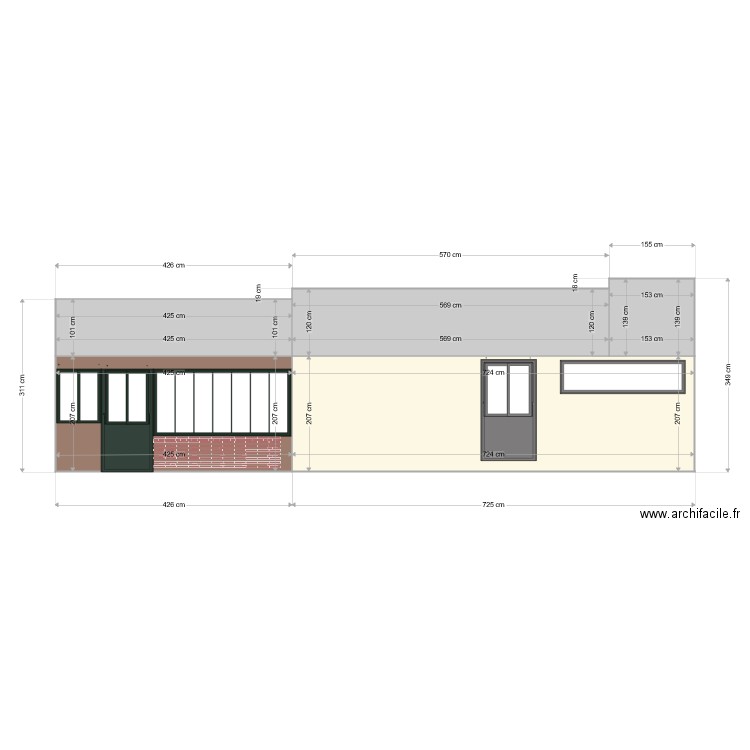 FACADE SUD EST. Plan de 5 pièces et 37 m2