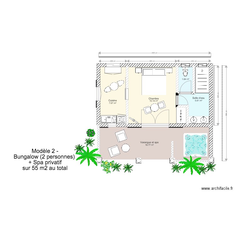 Modèle 2 Bungalow et spa. Plan de 0 pièce et 0 m2