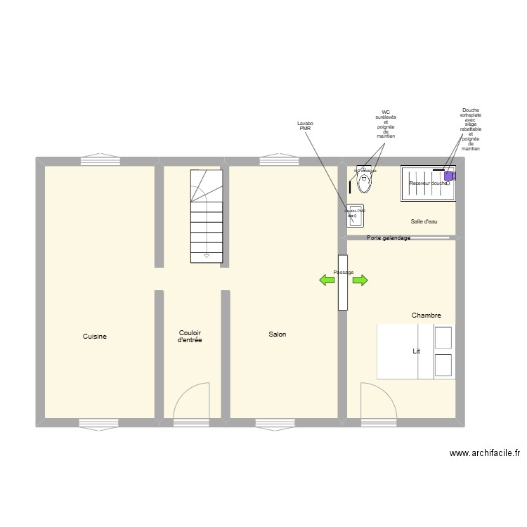 KUPIEC Adaptation. Plan de 3 pièces et 62 m2