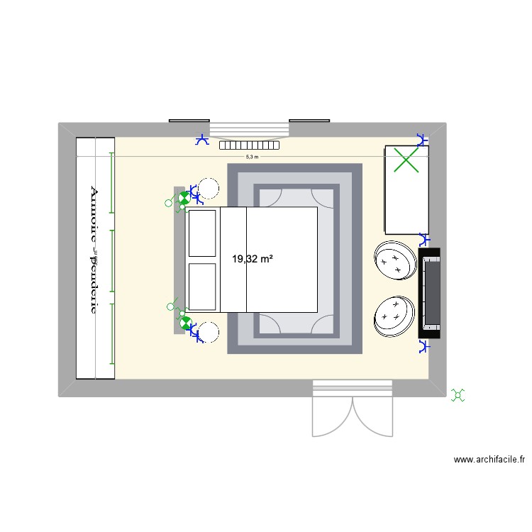 chambre. Plan de 1 pièce et 19 m2