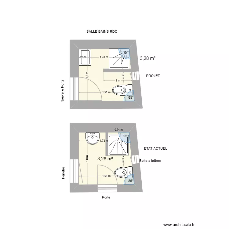 SDB bas. Plan de 2 Pièces et 7 m² SDB bas. Plan de 2 Pièces et 7 m²