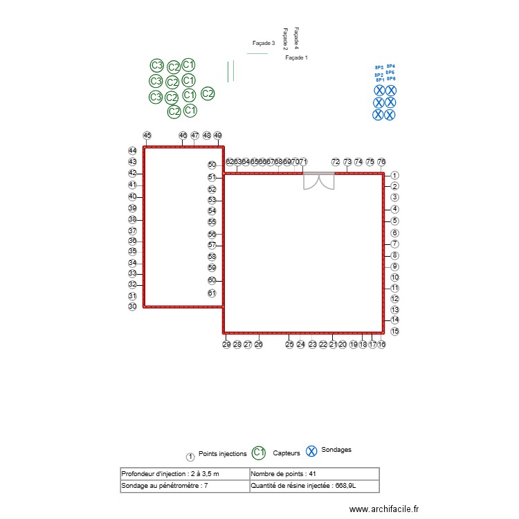 SA HLM SAINTINES. Plan de 2 pièces et 53 m2