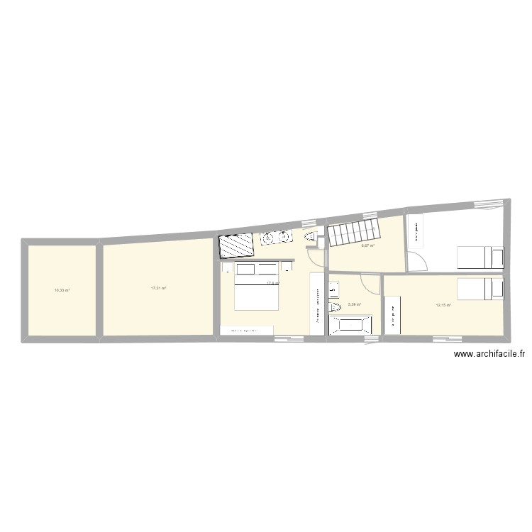 Plan Mas R+1 (test chambre parentale 2). Plan de 6 pièces et 70 m2