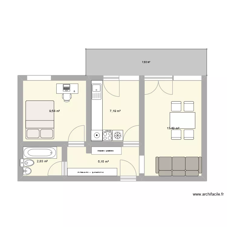 VLG. Plan de 5 Pièces et 38 m²
