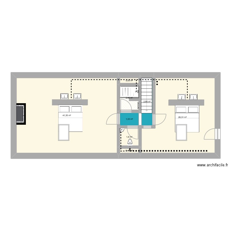 PLAN V2. Plan de 8 pièces et 77 m2
