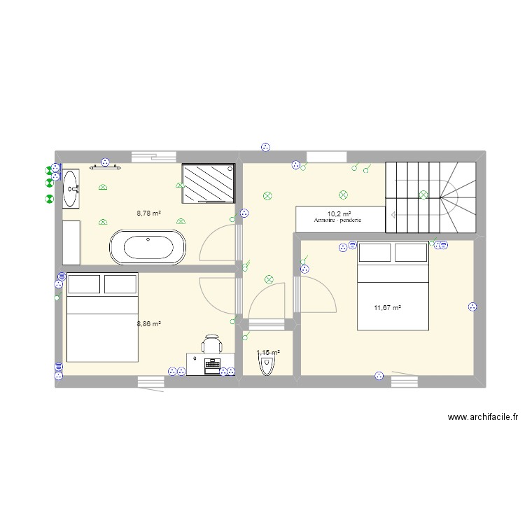 Étage La Rochelle. Plan de 5 pièces et 41 m2