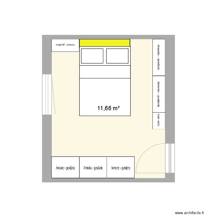 chambre kim. Plan de 1 pièce et 12 m2