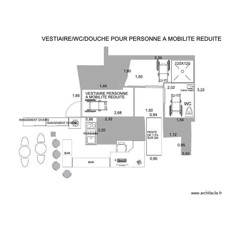 EFB VESTIAIRE TOILETTE POUR PERSONNE A MOBILITE REDUITE (2). Plan de 0 pièce et 0 m2 EFB VESTIAIRE TOILETTE POUR PERSONNE A MOBILITE REDUITE (2). Plan de 0 pièce et 0 m2
