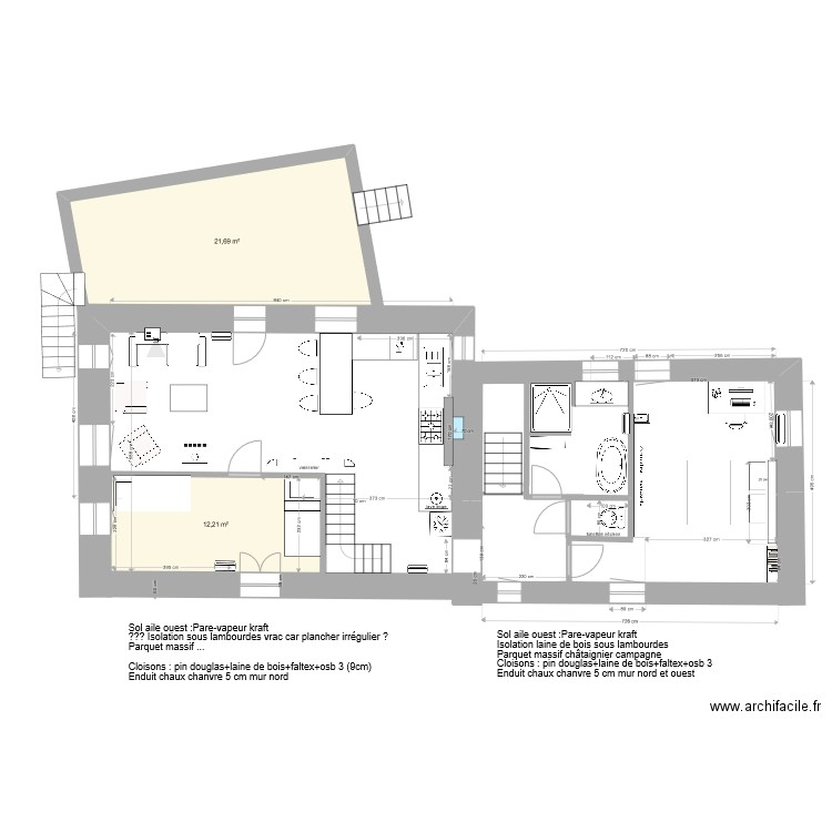 Les Bories terrasse - 27/01 Pte SDB. Plan de 8 pièces et 65 m2