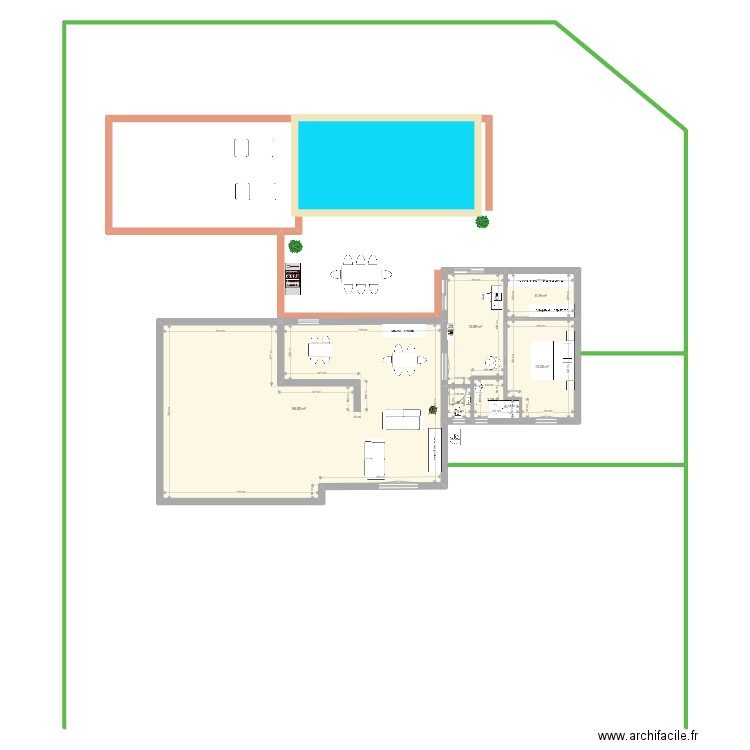 extension et piscine. Plan de 6 pièces et 131 m2