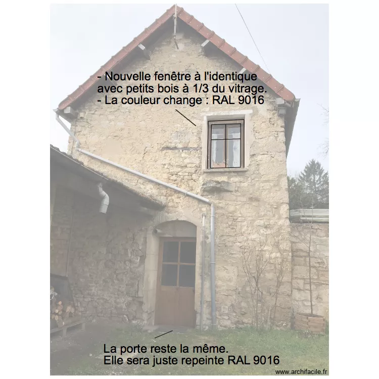 DPT. Document graphique. &Eacute;tat actuel et projet&eacute;. Fa&ccedil;ade Est.. Plan de 